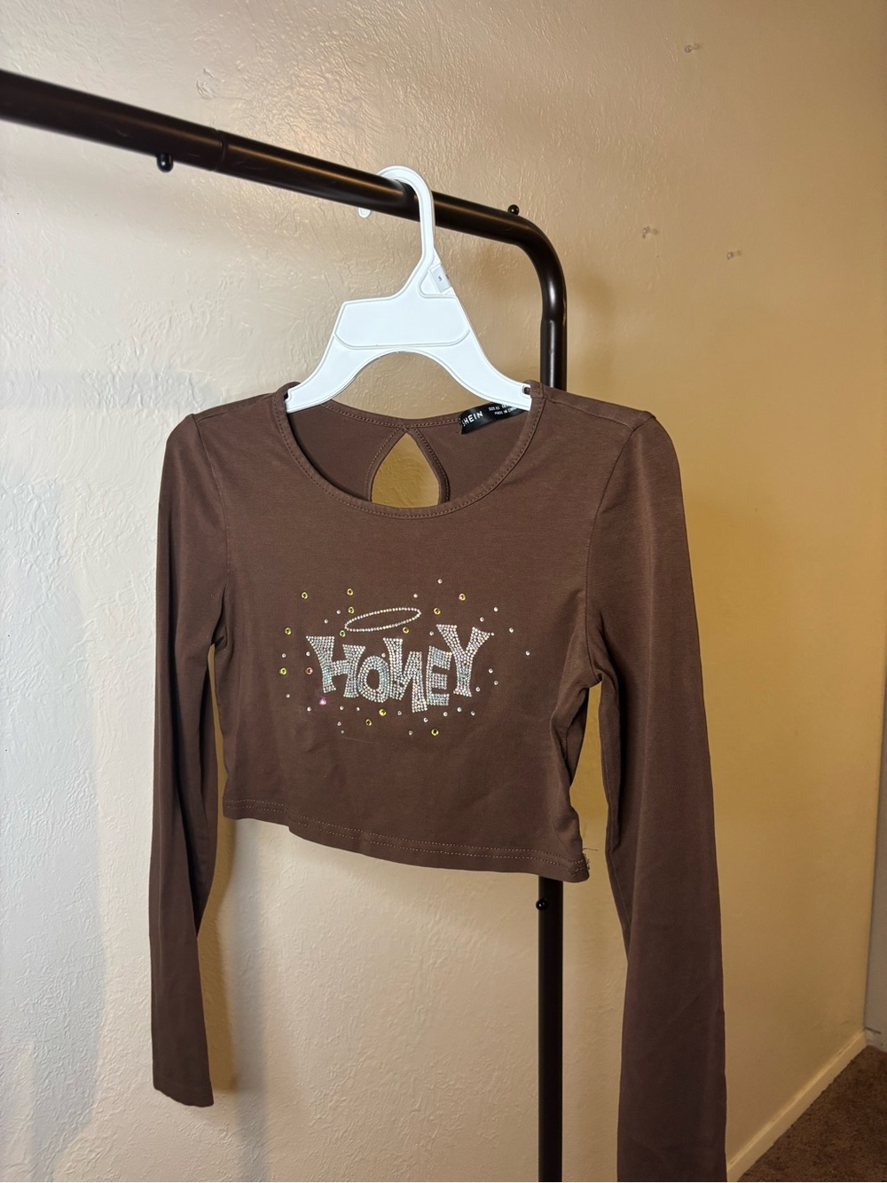 SHEIN Brown Graphic Tee with Iridescent Glitter Detail
